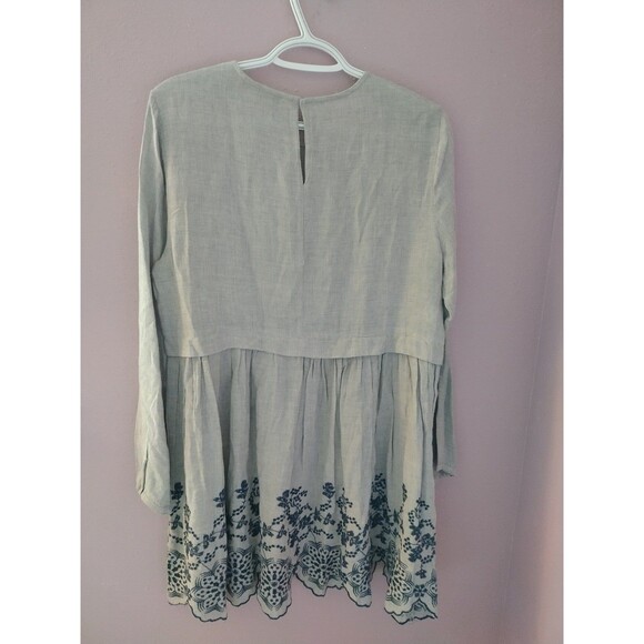 Zara Basic Grey Long Sleeve Tunic Top with Navy Floral Embroidery Size Large - Picture 6 of 11